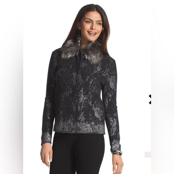 Chico’s Kendall Foil-Printed Cardigan sz 2 (12/L) - Picture 4 of 10